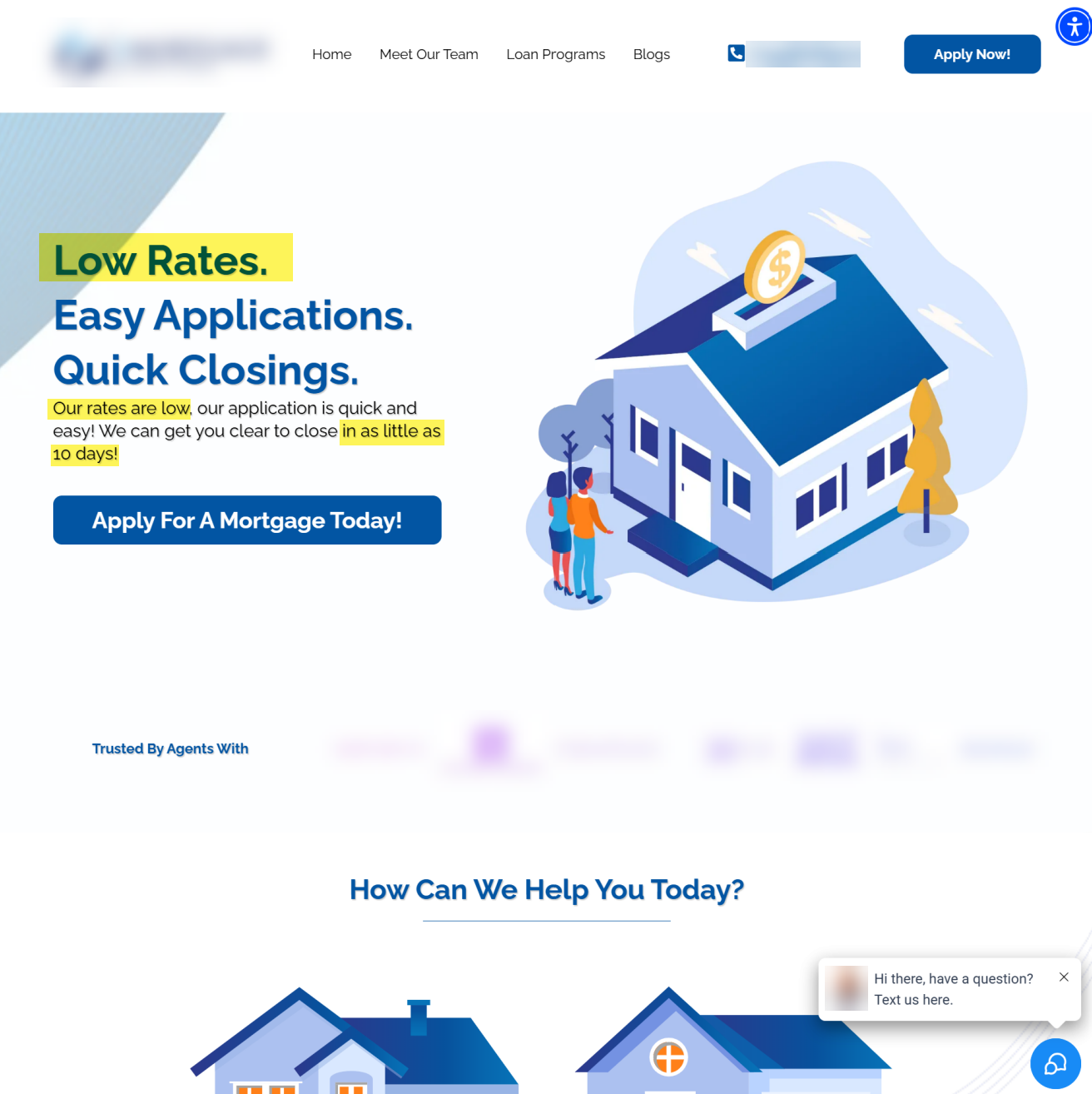 Lender homepage advertising low rates, easy applications, and clear-to-close in as little as 10 days